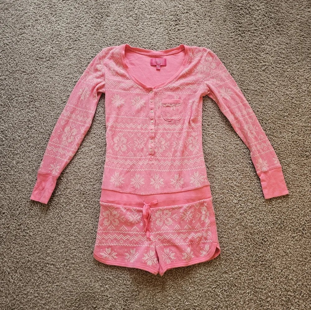 Victoria's Secret Fair Isle Waffle Knit Sleep Romper Size Small